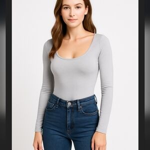 Abercrombie & Fitch Light Gray Long Sleeve Bodysuit